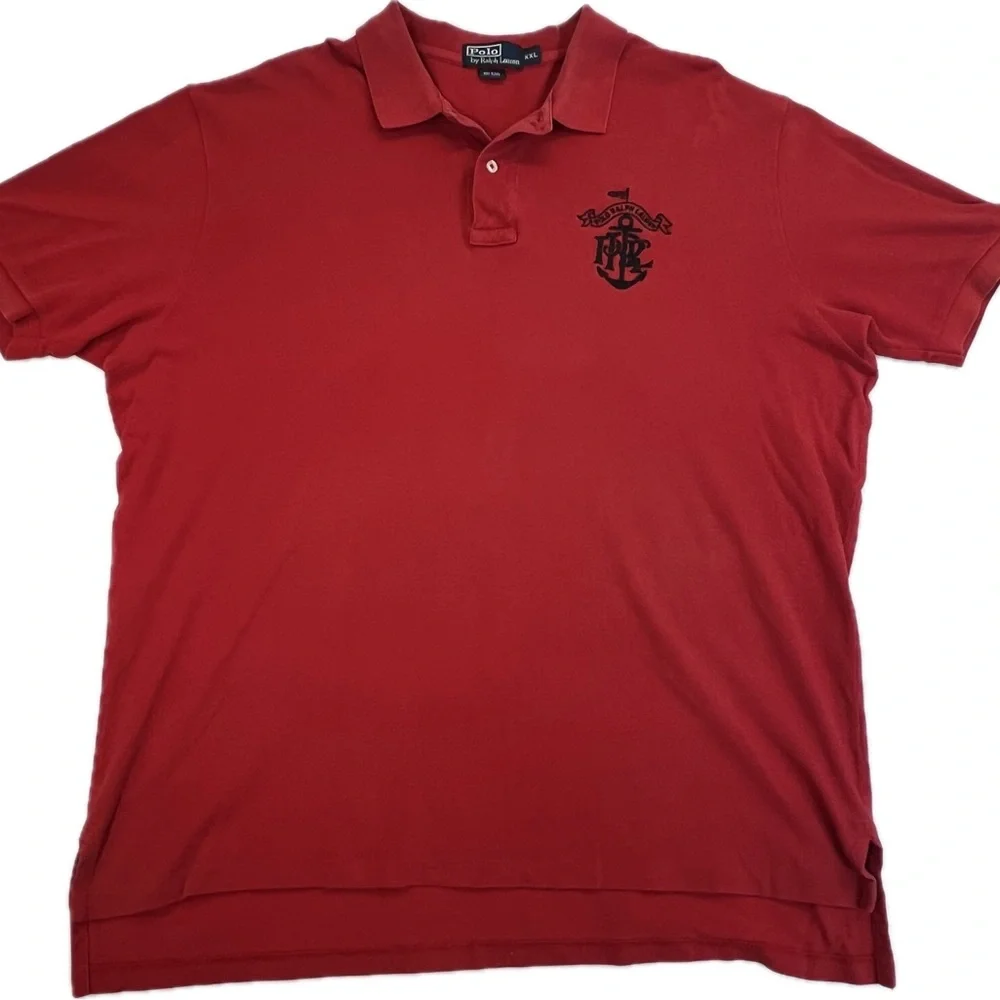Ralph Lauren Polo Shirt Mens Red 100% Cotton Big Nautical Anchor Crest Sz‎ XXL